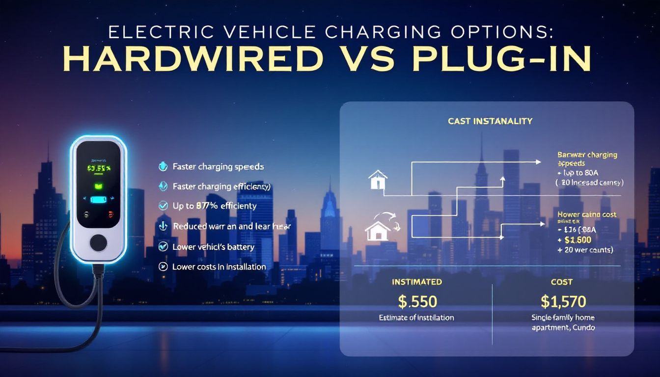 Comparison of hardwired and plug-in EV chargers.